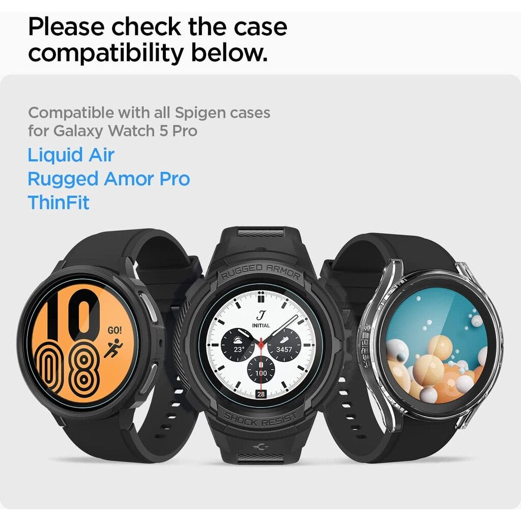 Spigen Galaxy Watch 5 Pro Screen Protector Galaxy Watch Tempered Glass EZ FIT GLAS.tR (2 Pack/45mm)