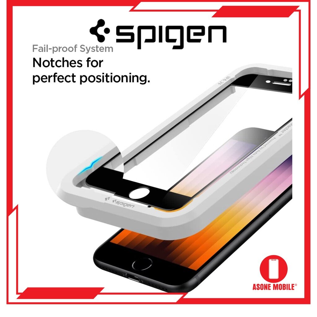 Spigen iPhone SE (2022 / 2020) AlignMaster Liputan Penuh Kaca Terbaja iPhone 8 / iPhone 7 Pelindung Skrin 9H Kekerasan
