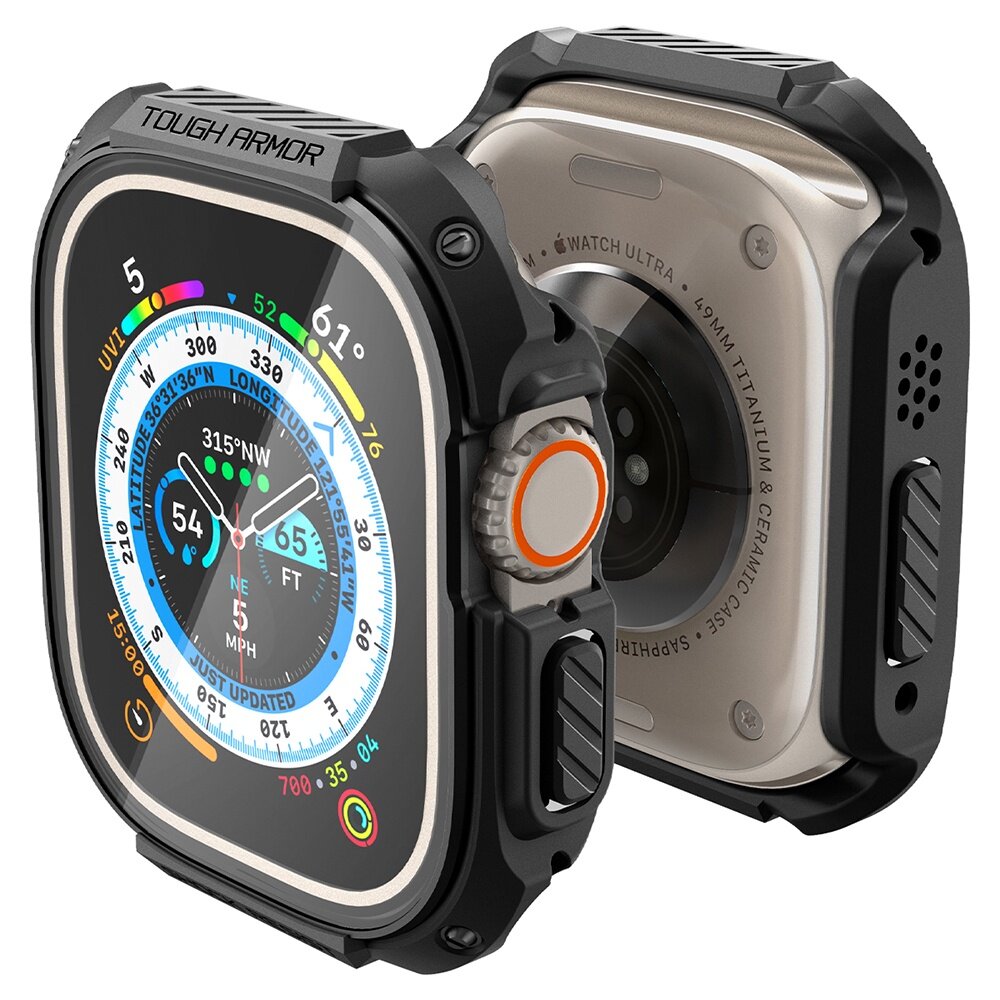 Spigen Apple Watch Series Ultra Case (49mm) Perisai Tegar Dengan Pelindung Skrin Kaca Terbaja Sarung Penutup Telefon