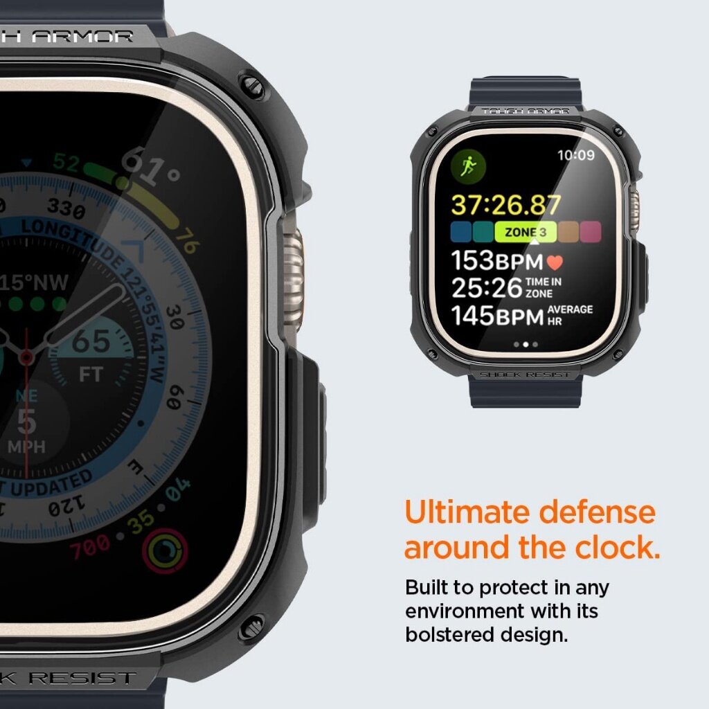 Spigen Apple Watch Series Ultra Case (49mm) Perisai Tegar Dengan Pelindung Skrin Kaca Terbaja Sarung Penutup Telefon