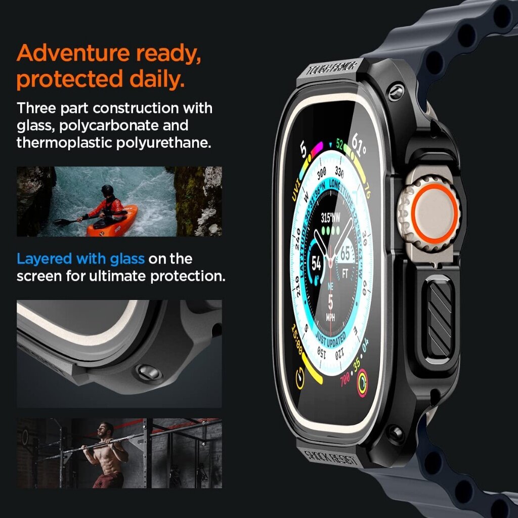 Spigen Apple Watch Series Ultra Case (49mm) Perisai Tegar Dengan Pelindung Skrin Kaca Terbaja Sarung Penutup Telefon
