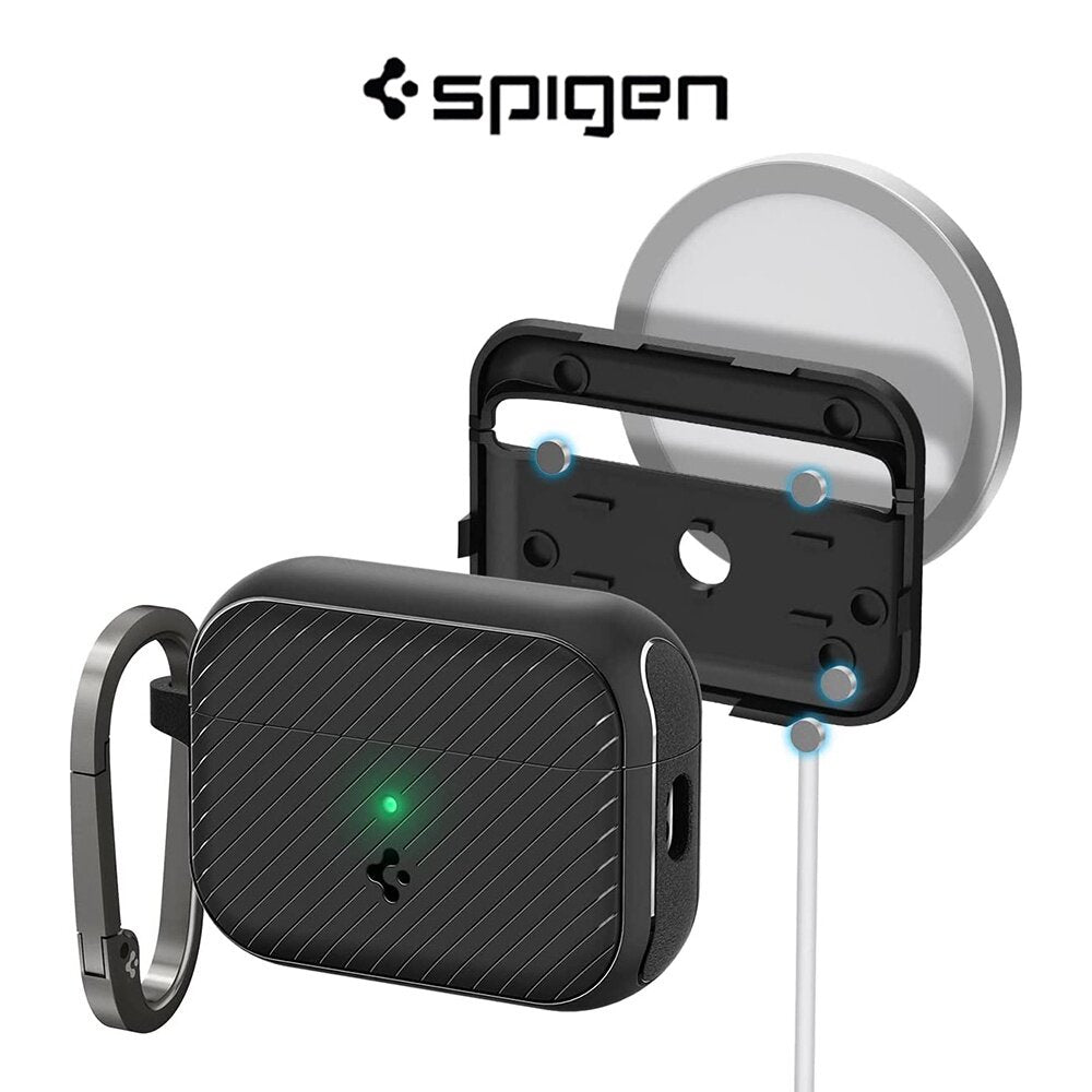 Spigen Apple AirPods Pro 2 Case 2022 Mag Armor Sarung Serasi MagSafe dengan Magnet & Rantai Kunci