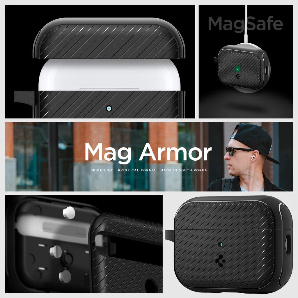 Spigen Apple AirPods Pro 2 Case 2022 Mag Armor Sarung Serasi MagSafe dengan Magnet & Rantai Kunci