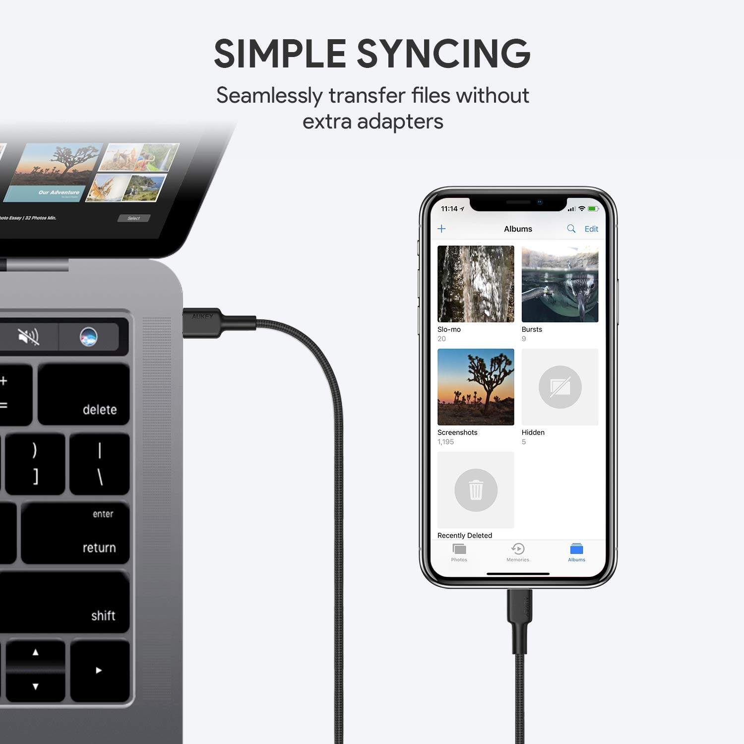 Aukey CB-CL1 MFI Jalinan Nilon USB C Ke Kabel Lightning PD Pengecasan Pantas Untuk Untuk iPhone 12 / 12 Pro / 12 Mini / 11 / X / X Pro / 8