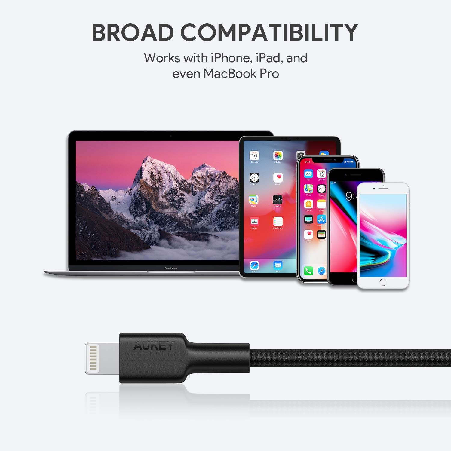 Aukey CB-CL1 MFI Jalinan Nilon USB C Ke Kabel Lightning PD Pengecasan Pantas Untuk Untuk iPhone 12 / 12 Pro / 12 Mini / 11 / X / X Pro / 8