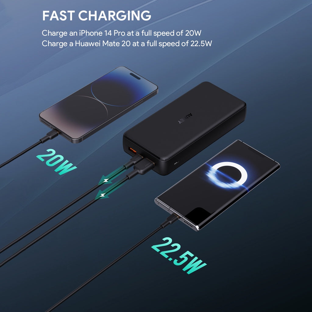 AUKEY PB-N93 Basix Plus ll 22.5W 20000mAh Ultra Slim USB C PD Fast Charge Power Bank