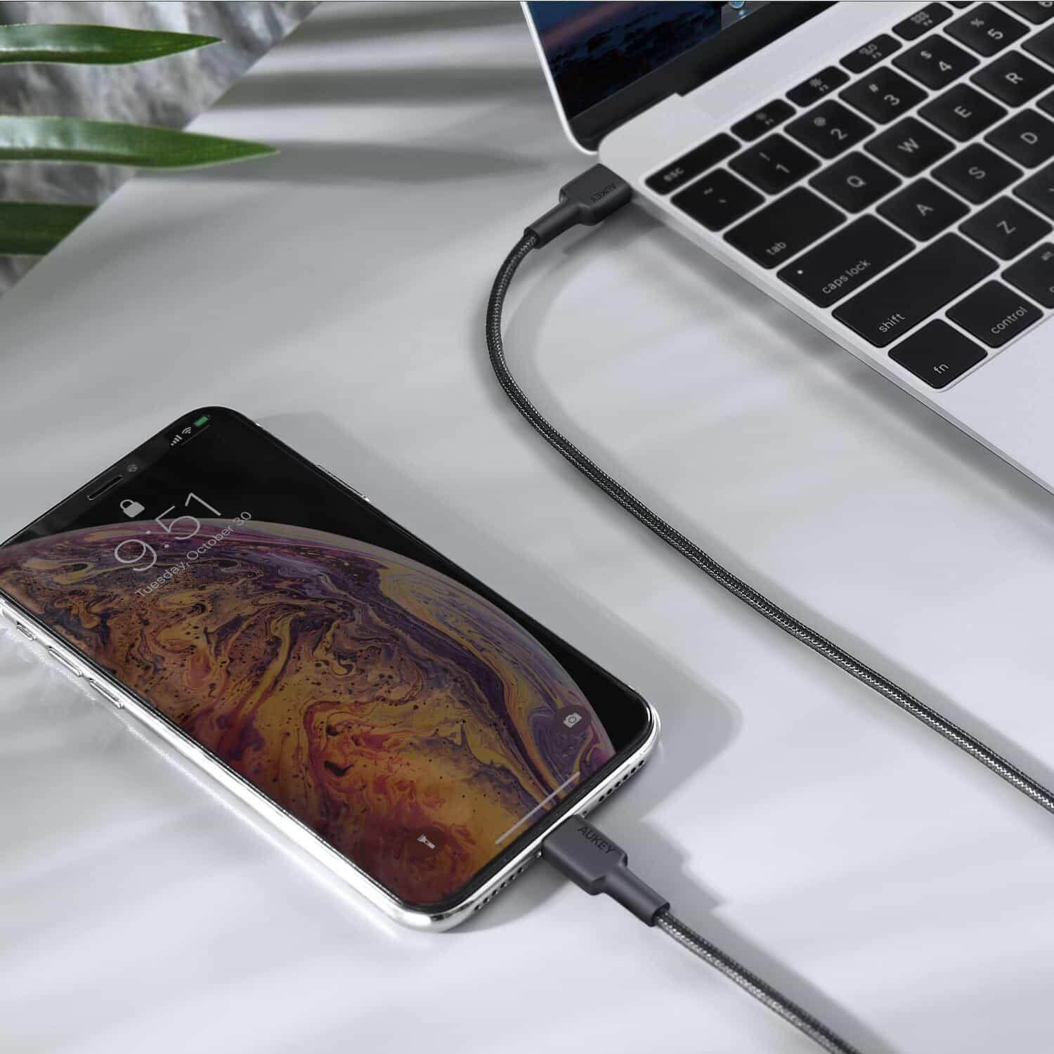 Aukey CB-CL1 MFI Jalinan Nilon USB C Ke Kabel Lightning PD Pengecasan Pantas Untuk Untuk iPhone 12 / 12 Pro / 12 Mini / 11 / X / X Pro / 8