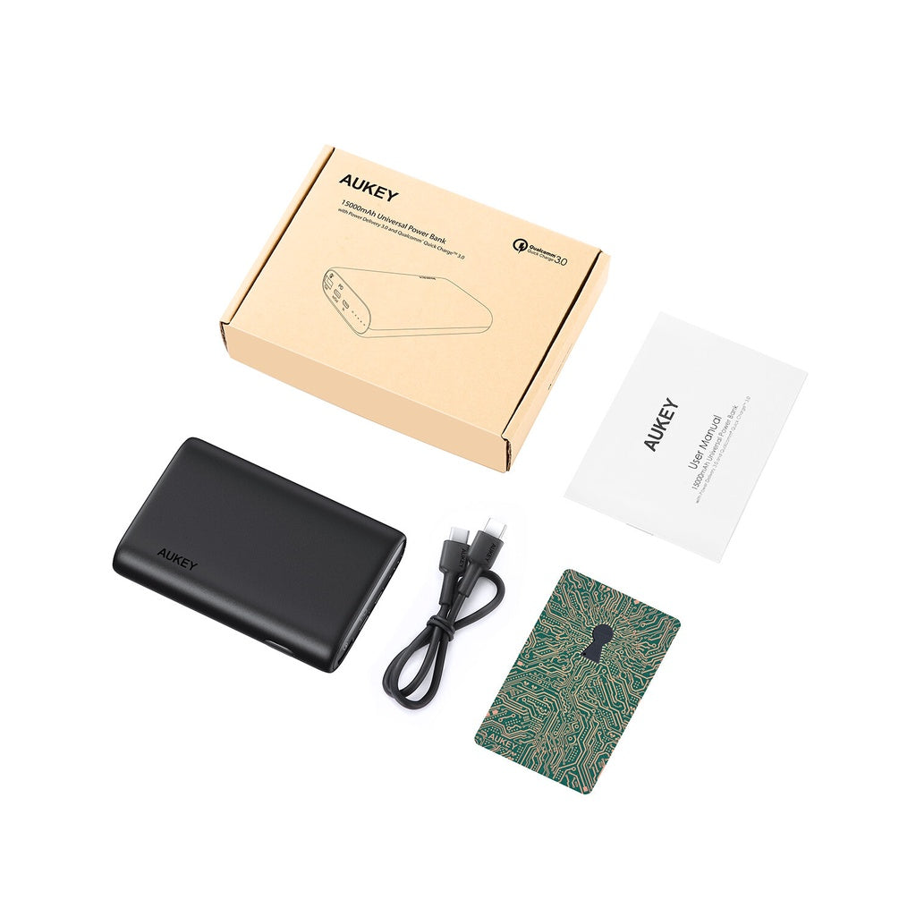 AUKEY PB-Y39 15000mAh 20W PD Power Bank Dengan Penghantaran Kuasa dan Caj Pantas 3.0