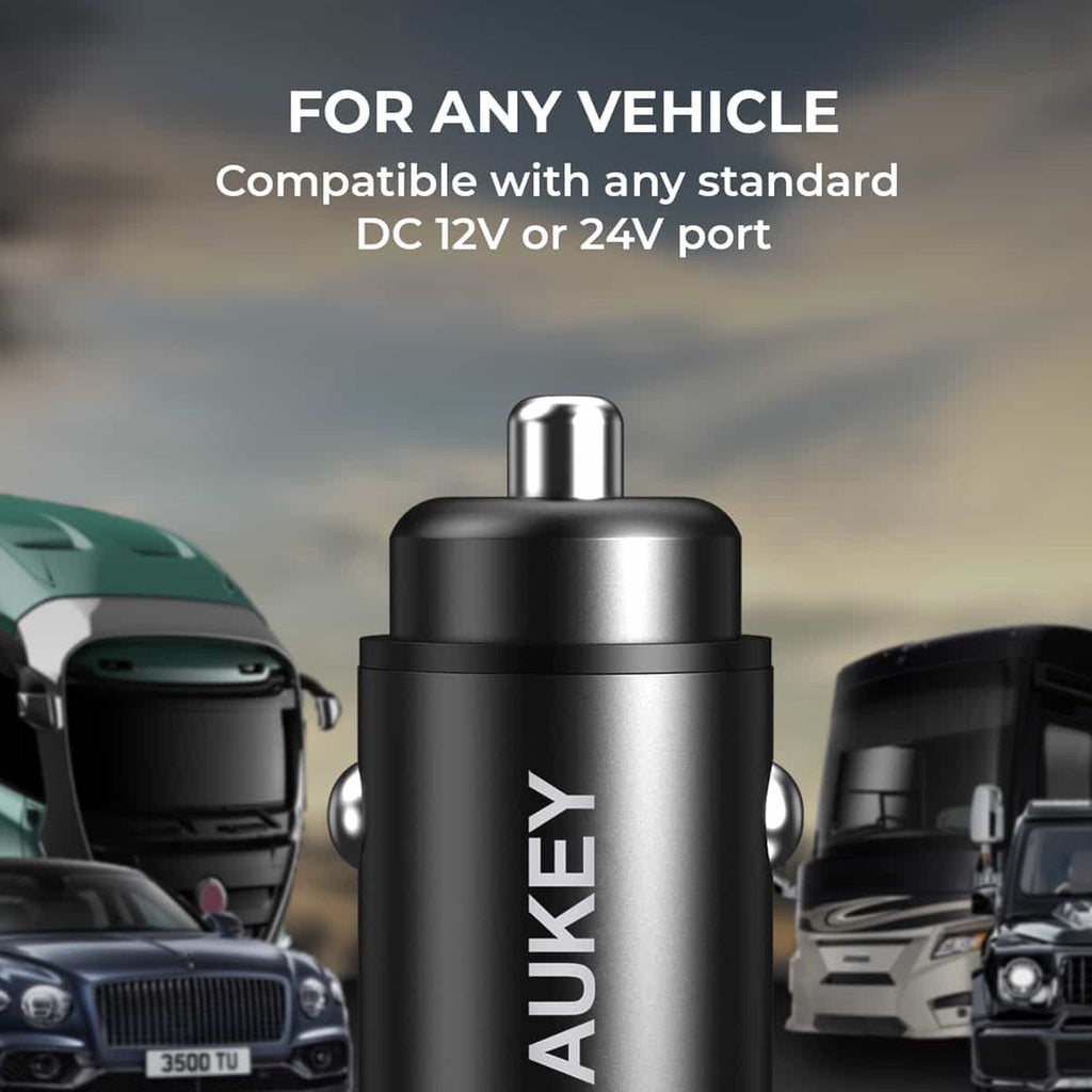 Aukey CC-A3 30W PD Metal Dual Port Fast Car Chargerwith PPS&QC 3.0