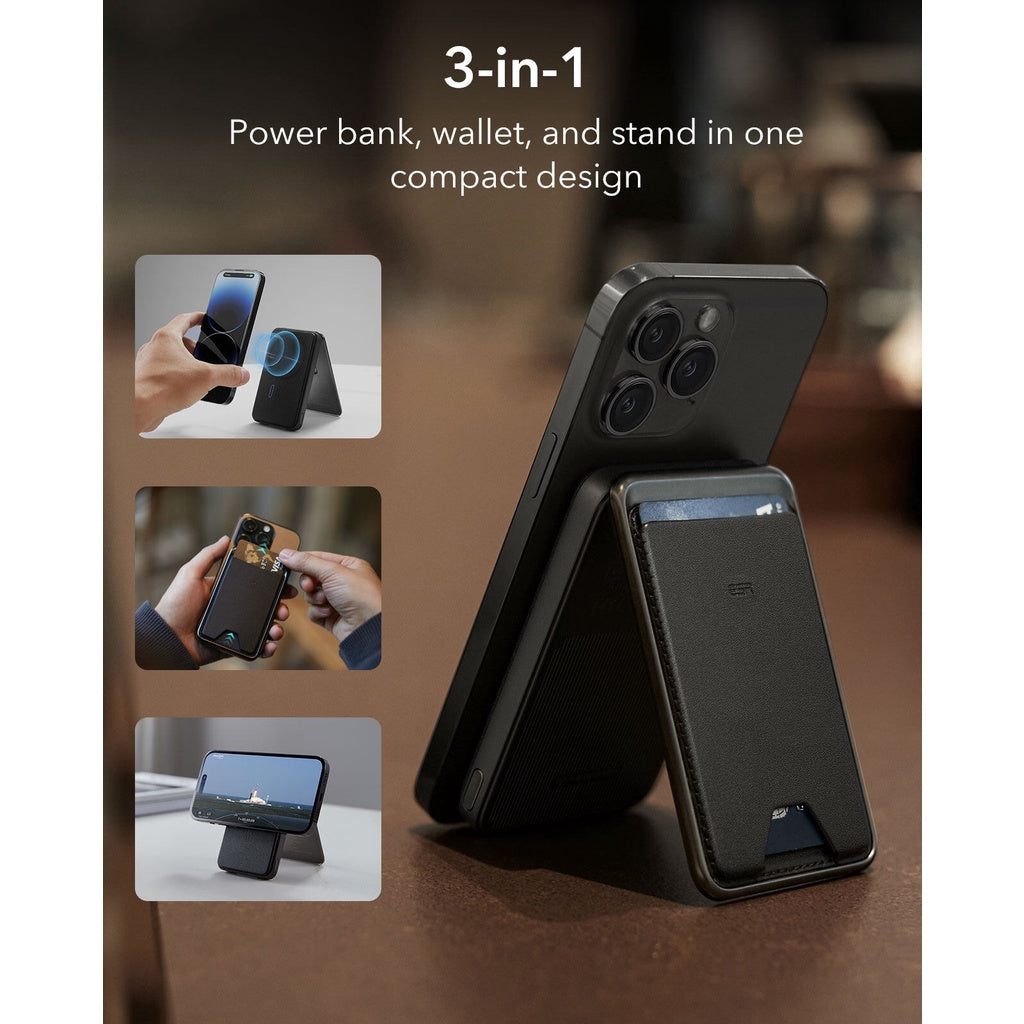 ESR 2G513 HaloLock 5000mAh Magnetic Wireless Power Bank With Vegan Leather Wallet And Adjustable Stand