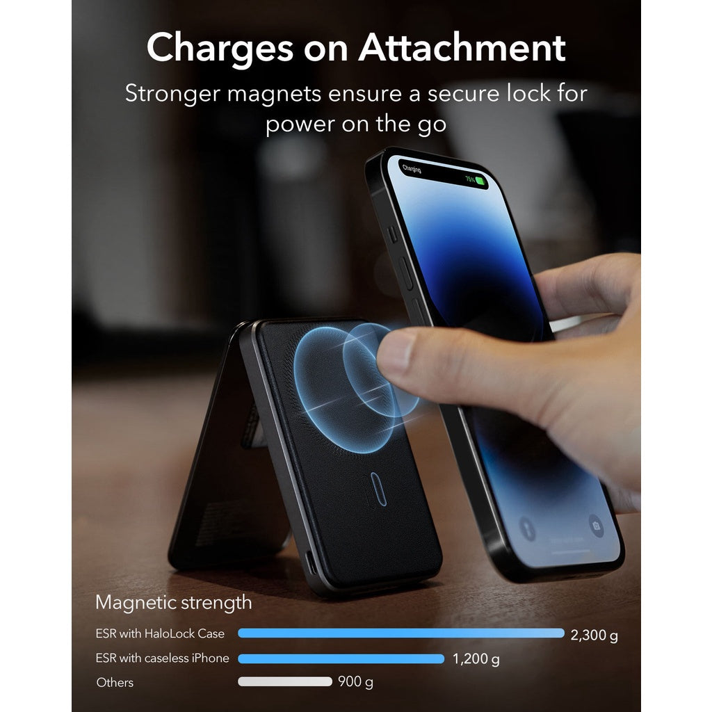 ESR 2G513 HaloLock 5000mAh Magnetic Wireless Power Bank With Vegan Leather Wallet And Adjustable Stand