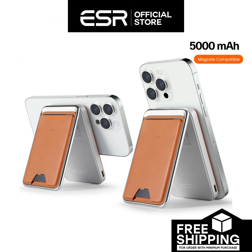ESR 2G513 HaloLock 5000mAh Magnetic Wireless Power Bank With Vegan Leather Wallet And Adjustable Stand