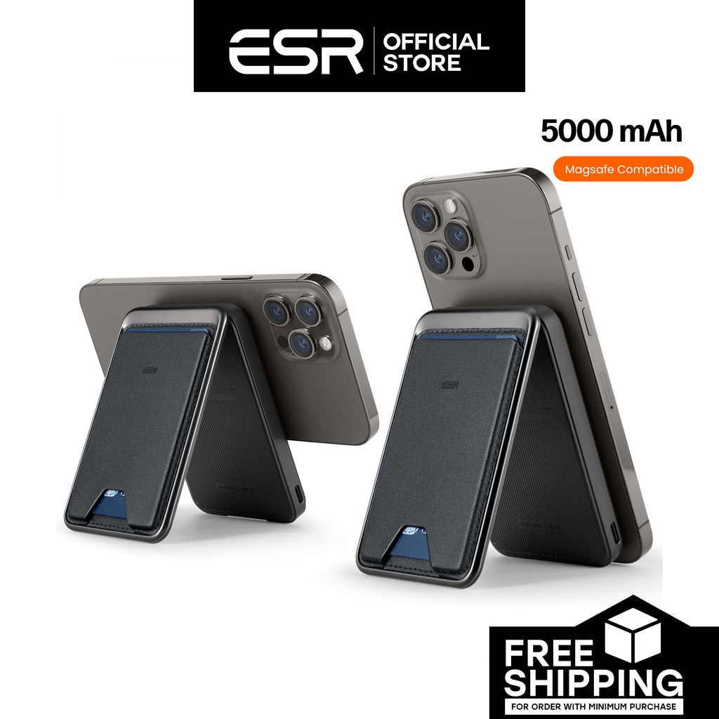 ESR 2G513 HaloLock 5000mAh Magnetic Wireless Power Bank With Vegan Leather Wallet And Adjustable Stand