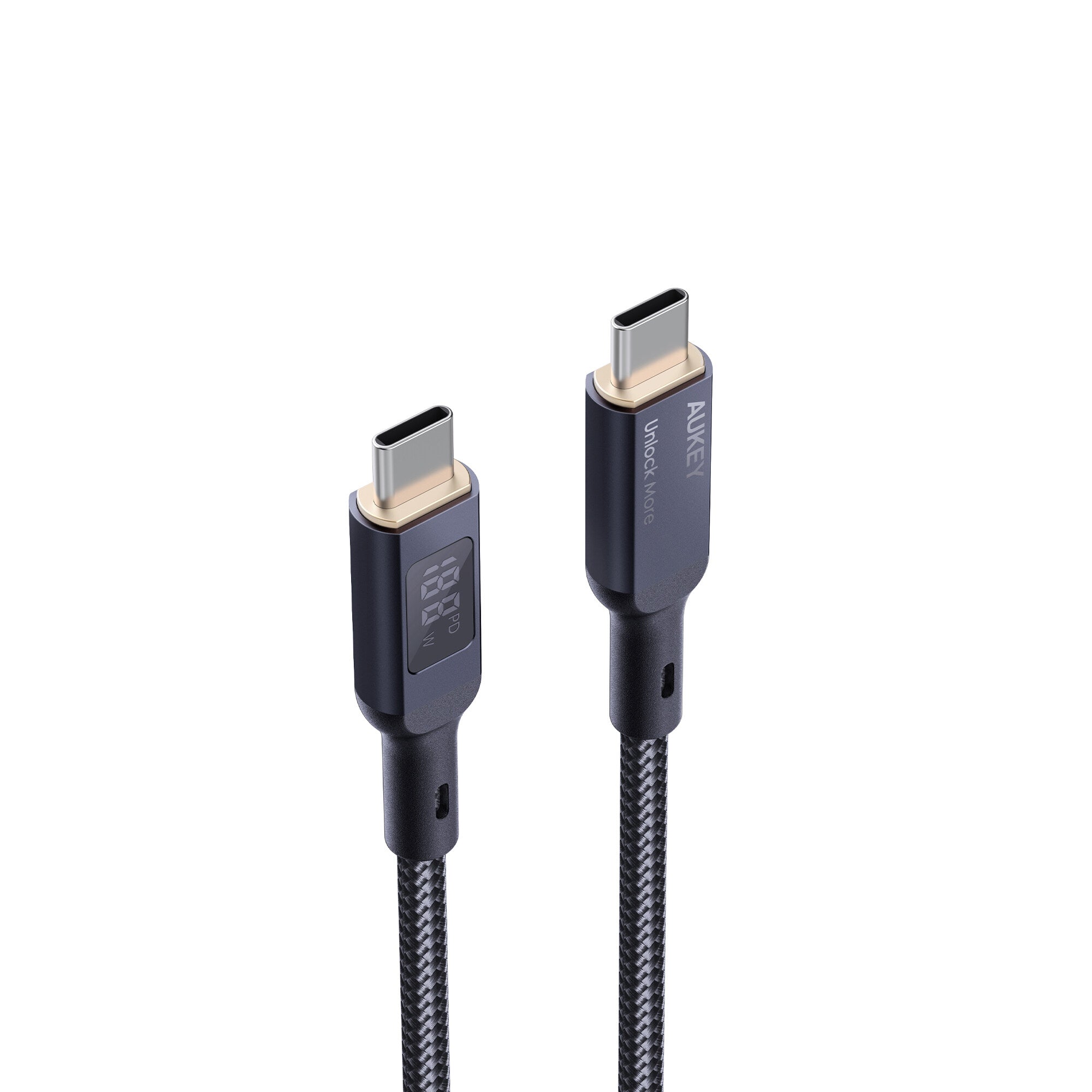 Aukey Circlet Blink 100W Nilon Jalinan USB C ke C Kabel Penghantaran Kuasa Jenis C dengan Paparan LCD CB-MCC101