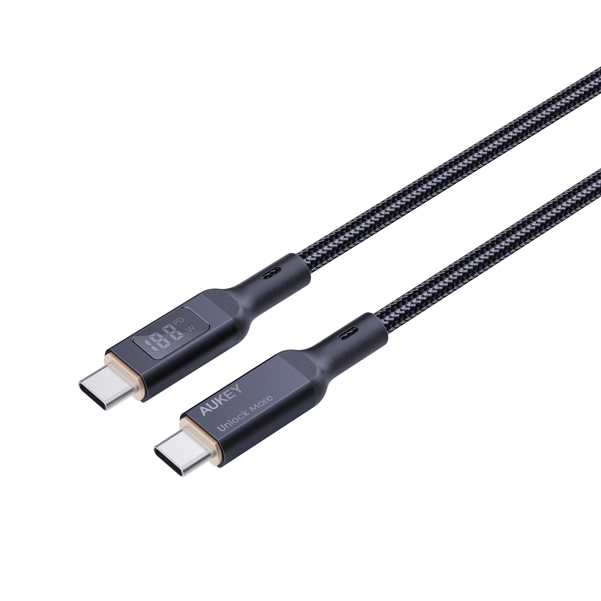 Aukey Circlet Blink 100W Nilon Jalinan USB C ke C Kabel Penghantaran Kuasa Jenis C dengan Paparan LCD CB-MCC101