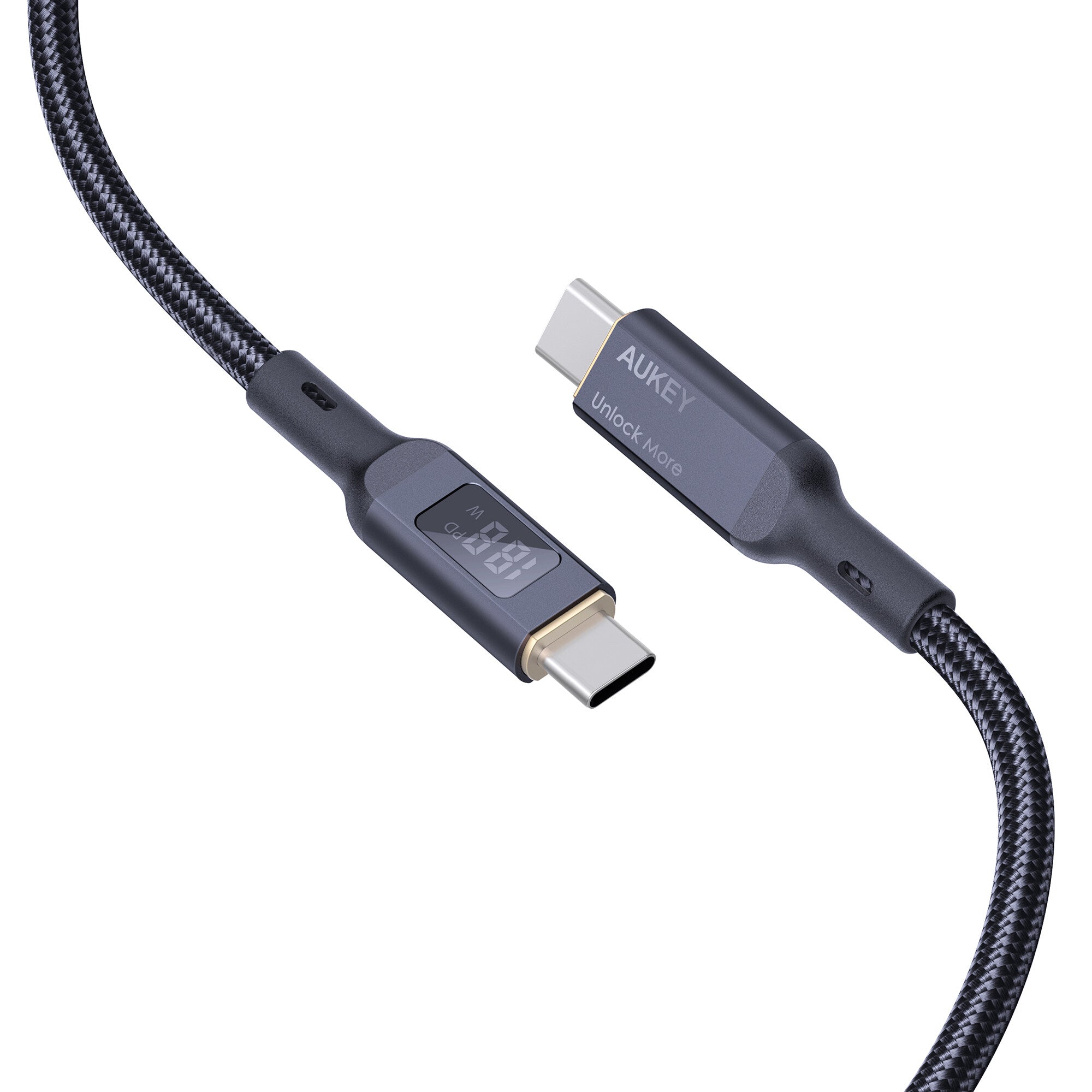Aukey Circlet Blink 100W Nilon Jalinan USB C ke C Kabel Penghantaran Kuasa Jenis C dengan Paparan LCD CB-MCC101