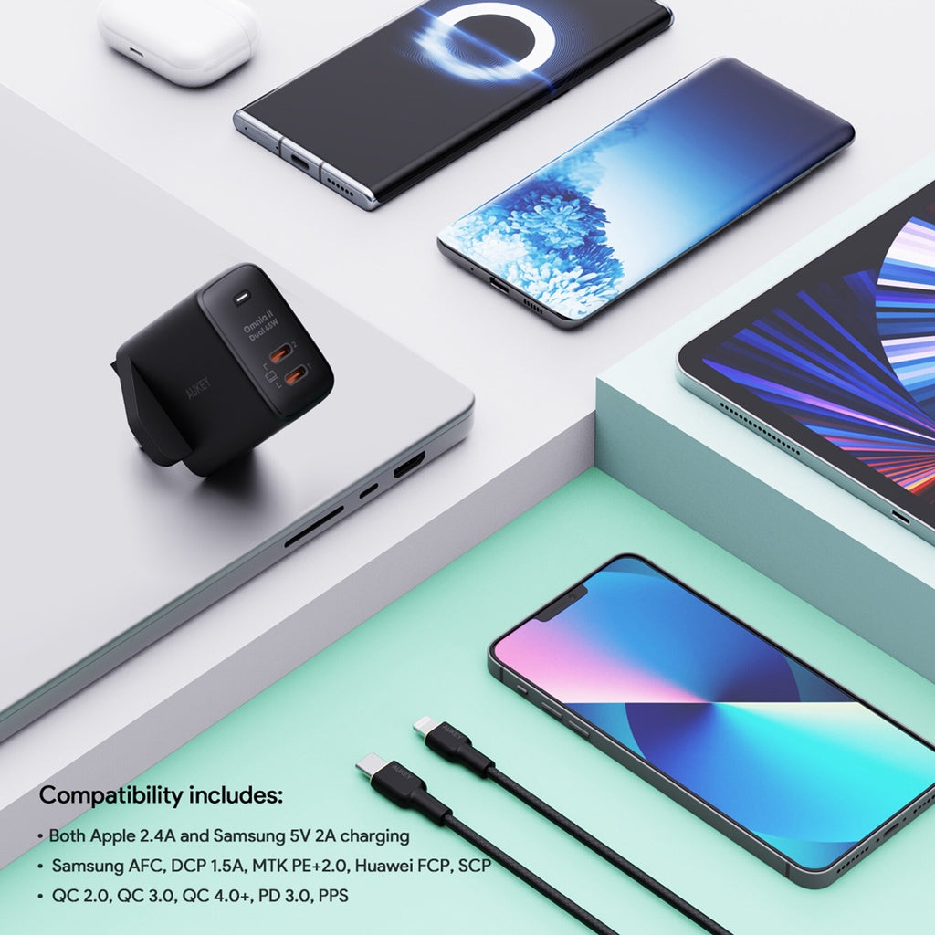 Aukey PA-B4T Omnia ll 45W 2 Port USB C Pengecas PD Pengecas Teknologi Pantas GaN