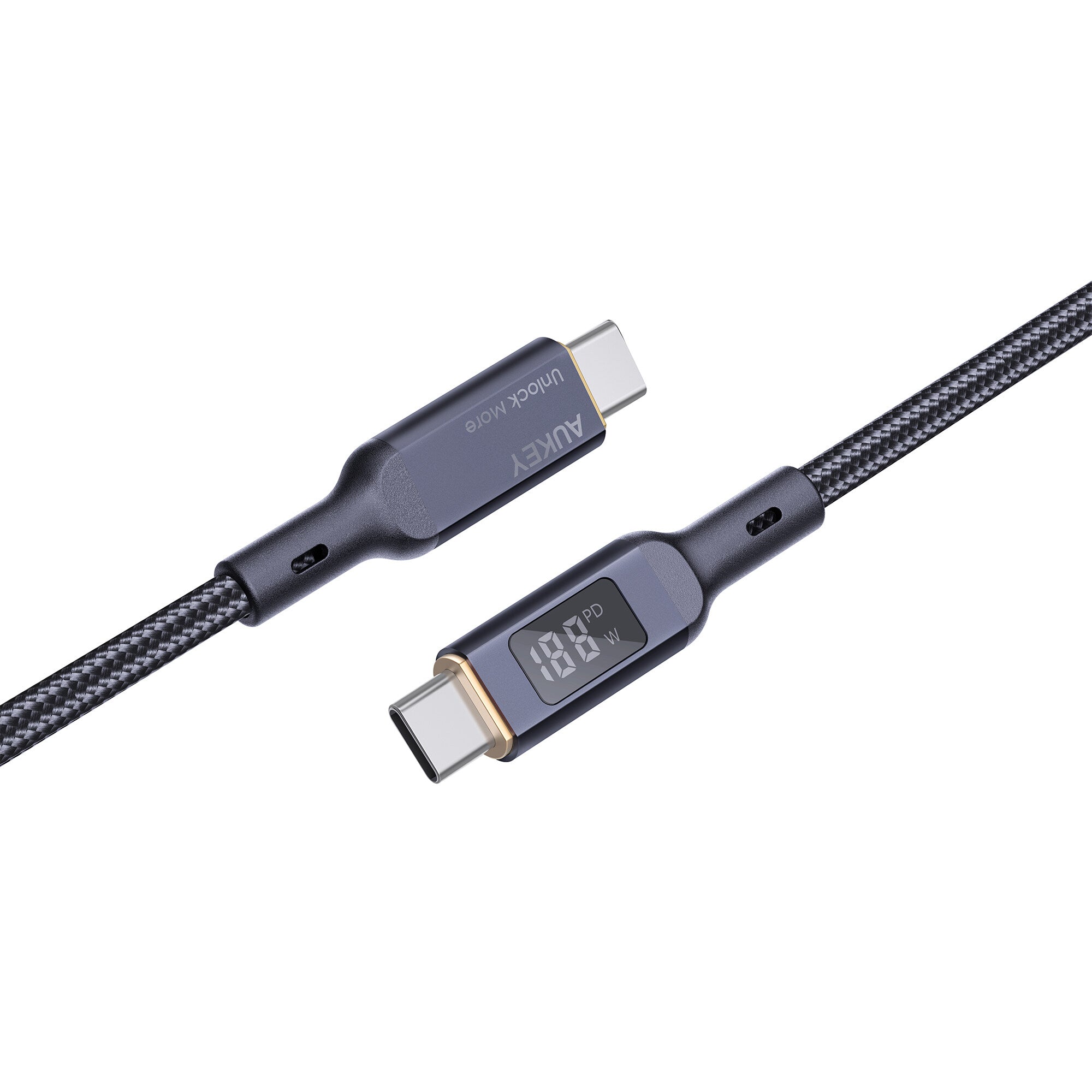 Aukey Circlet Blink 100W Nilon Jalinan USB C ke C Kabel Penghantaran Kuasa Jenis C dengan Paparan LCD CB-MCC101
