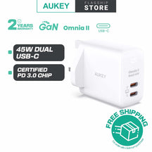 Aukey PA-B4T Omnia ll 45W 2 USB C Port PD Charge GaN Fast Technology Charger