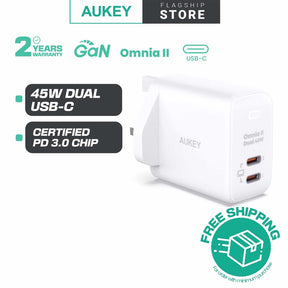 Aukey PA-B4T Omnia ll 45W 2 USB C Port PD Charge GaN Fast Technology Charger