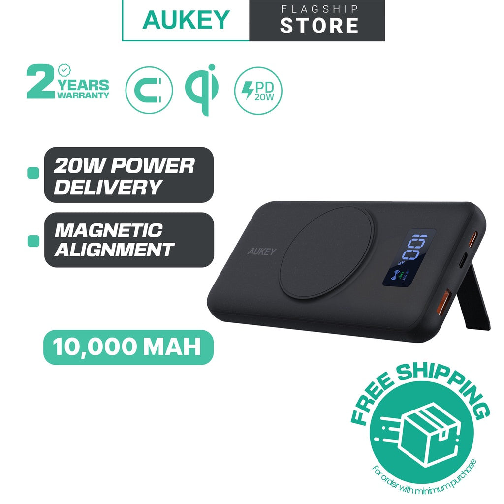 Aukey PB-WL02i MagAir 20W PD 10000mAh Bank Kuasa Pengecasan Wayarles Magnet