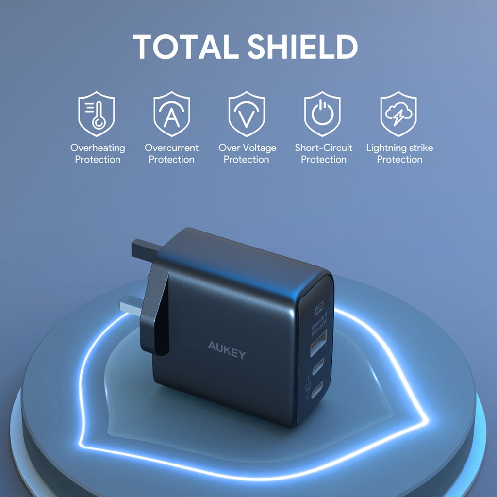 AUKEY PA-B6T Omnia II Series Dual 65W With GaN Power Tech Wall Charger iP 14/13/12 Series
