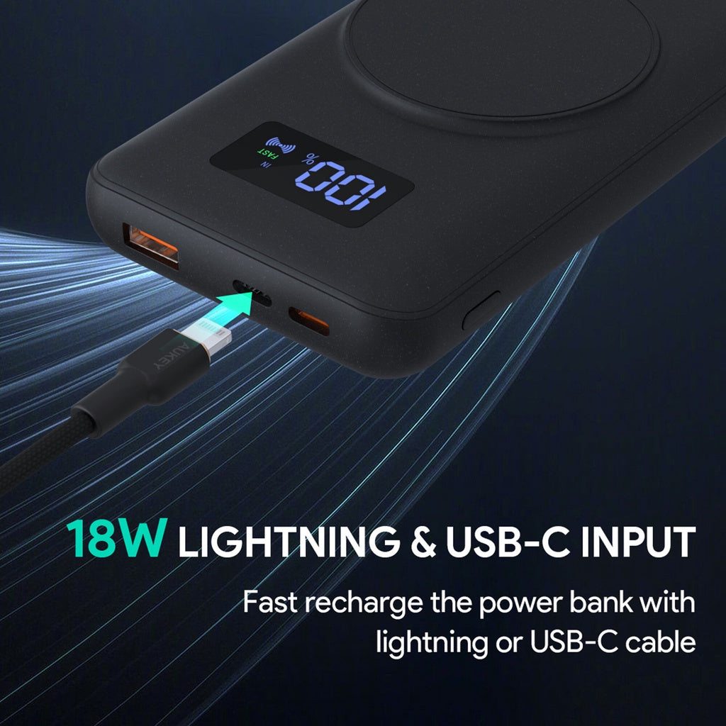 Aukey PB-WL02i MagAir 20W PD 10000mAh Bank Kuasa Pengecasan Wayarles Magnet