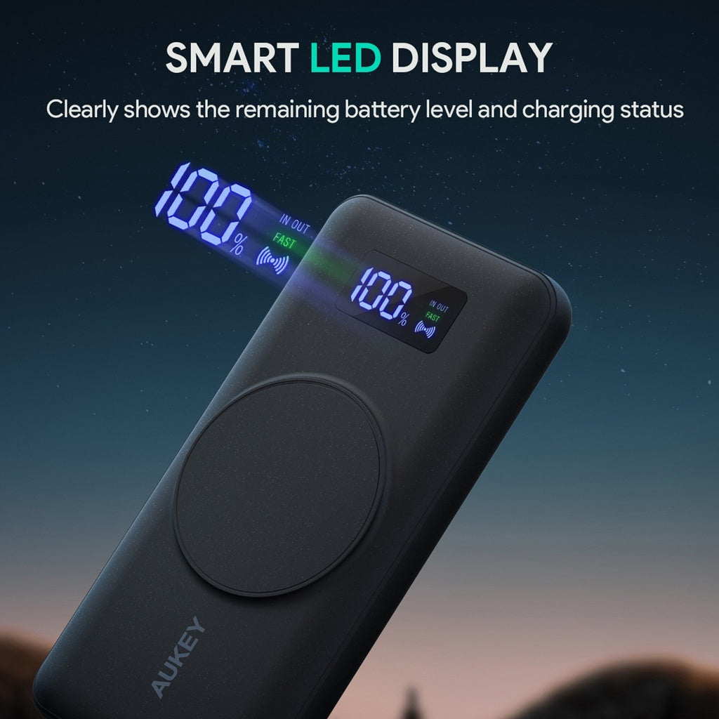 Aukey PB-WL02i MagAir 20W PD 10000mAh Bank Kuasa Pengecasan Wayarles Magnet