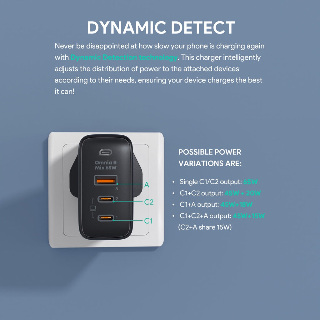 AUKEY PA-B6T Omnia II Series Dual 65W With GaN Power Tech Wall Charger iP 14/13/12 Series