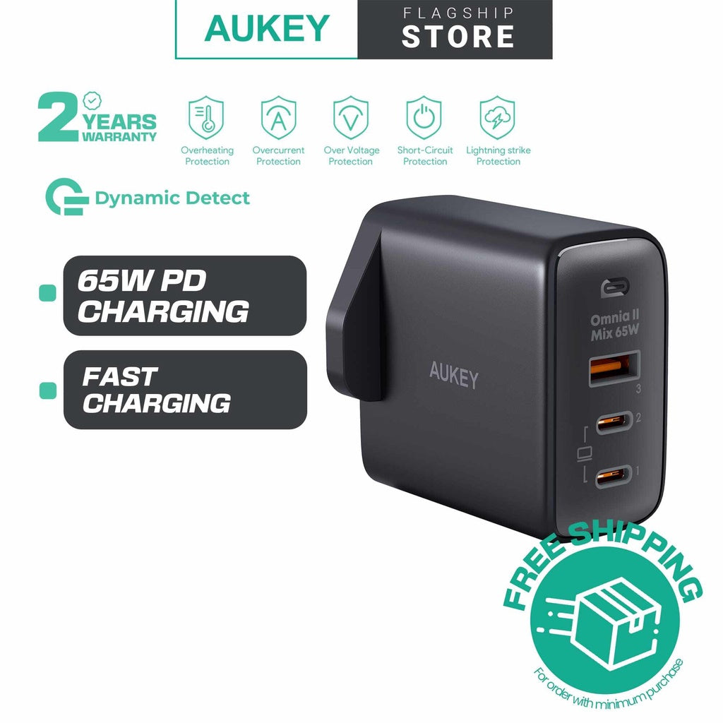 AUKEY PA-B6T Omnia II Series Dual 65W With GaN Power Tech Wall Charger iP 14/13/12 Series