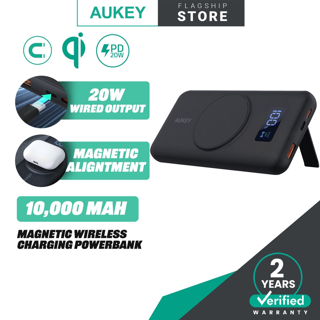 Aukey PB-WL02i MagAir 20W PD 10000mAh Bank Kuasa Pengecasan Wayarles Magnet