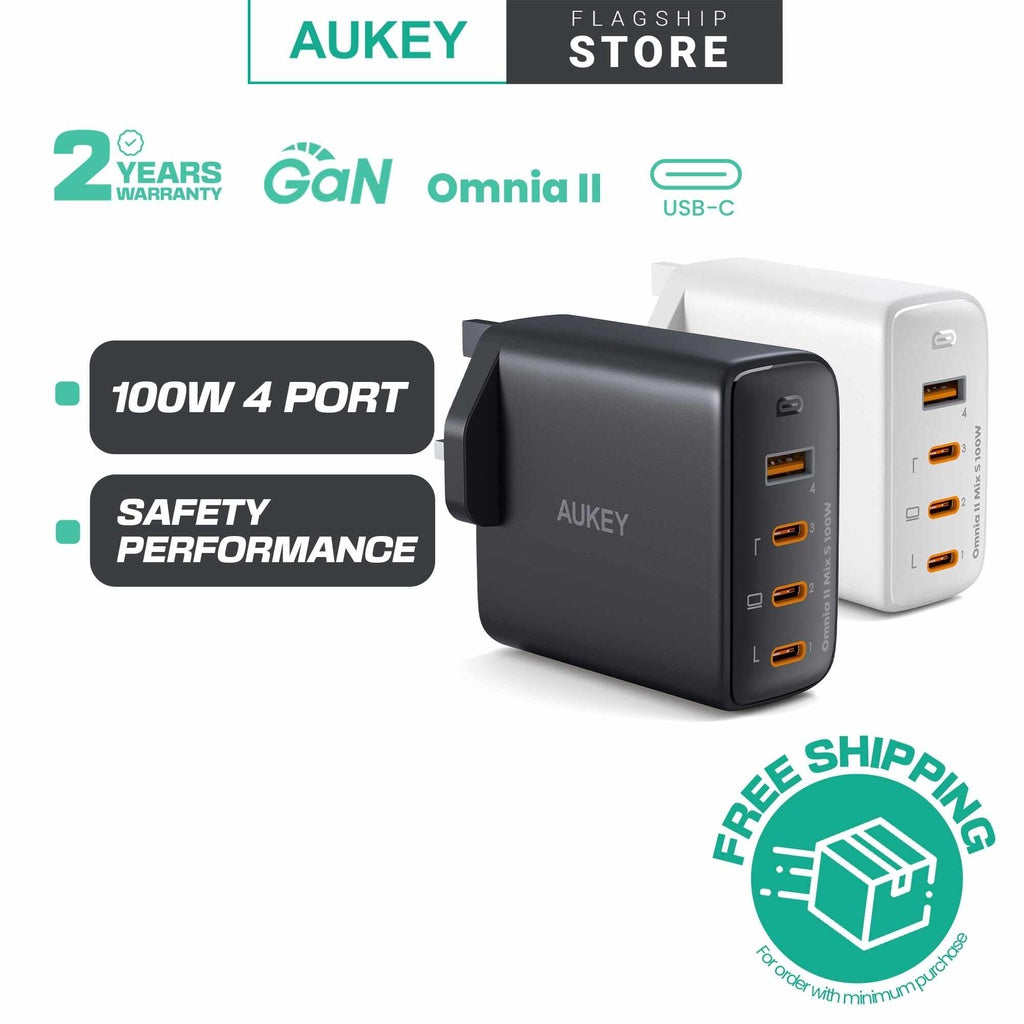 Aukey PA-B7S Omnia ll 100W 4-Port PD Charge GaN Fast Technology USB C Laptop Charger