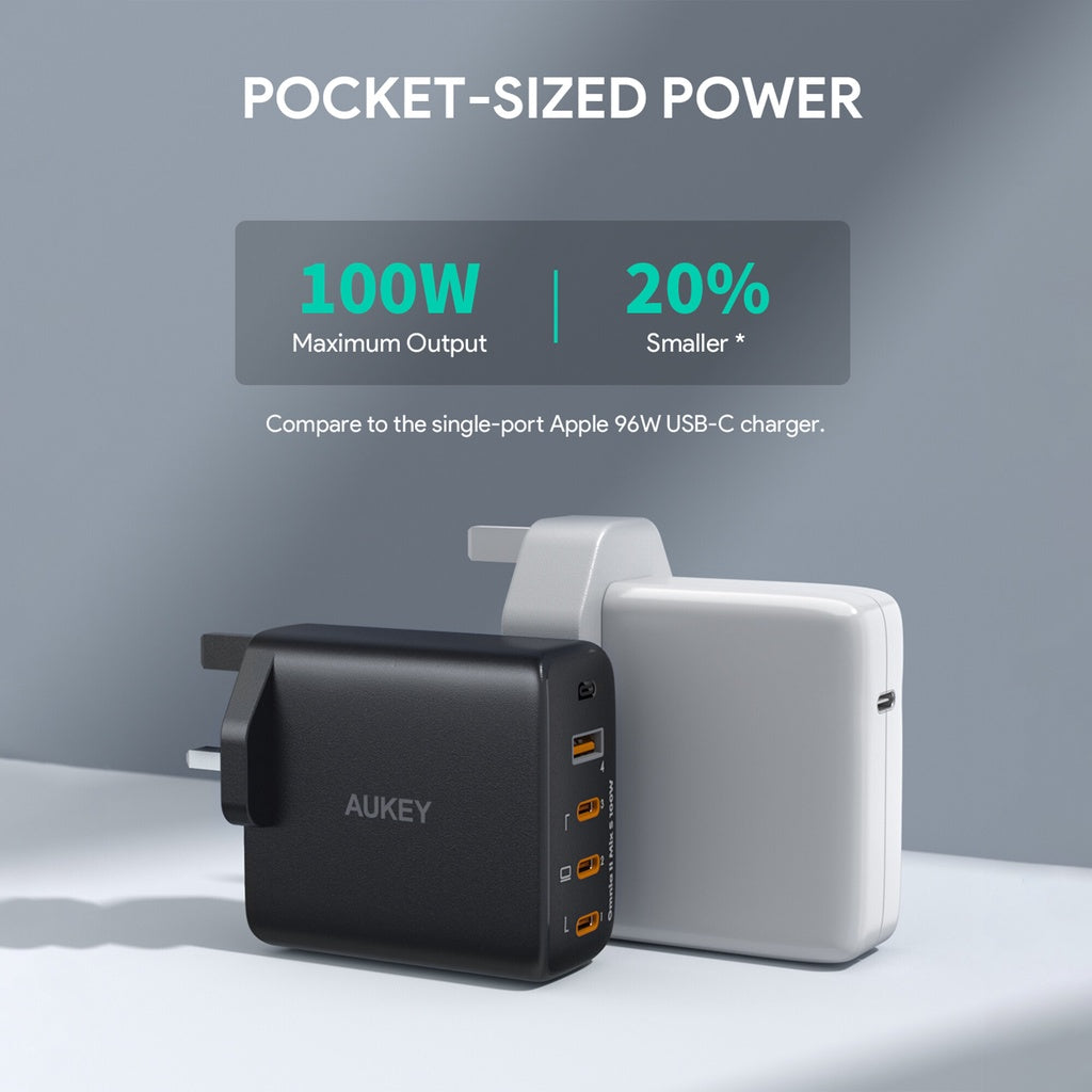 Aukey PA-B7S Omnia ll 100W 4-Port PD Charge GaN Fast Technology USB C Laptop Charger