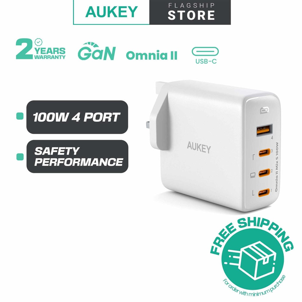 Aukey PA-B7S Omnia ll 100W 4-Port PD Charge GaN Fast Technology USB C Laptop Charger