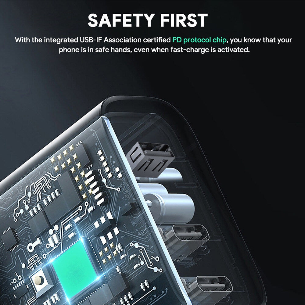 Aukey PA-B7O Omnia II Campuran 140W PD 3.1 3 Port Pengecas Perjalanan GaN dengan Palam EU AS UK Boleh Tukar