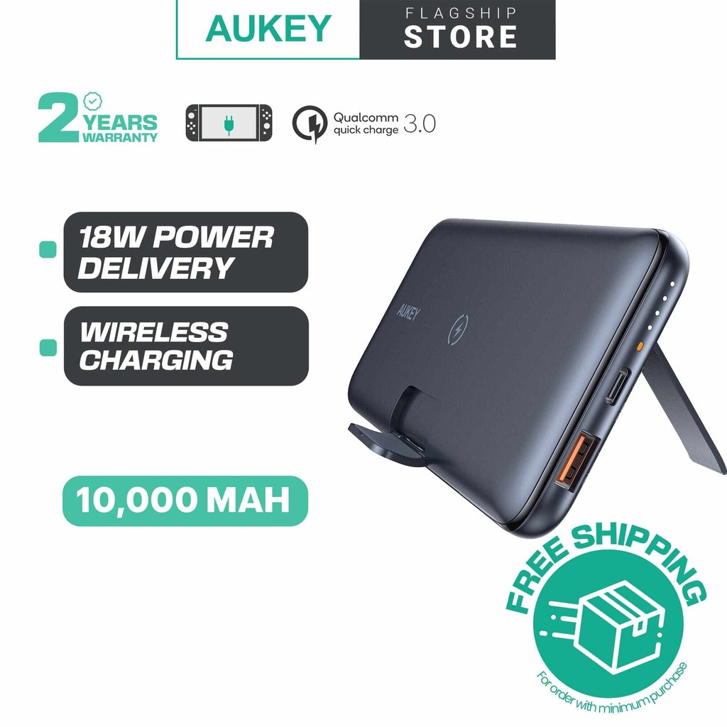 Aukey PB-WL02 PB-WL03 18W PD QC 10000mAh Power Bank With Foldabl