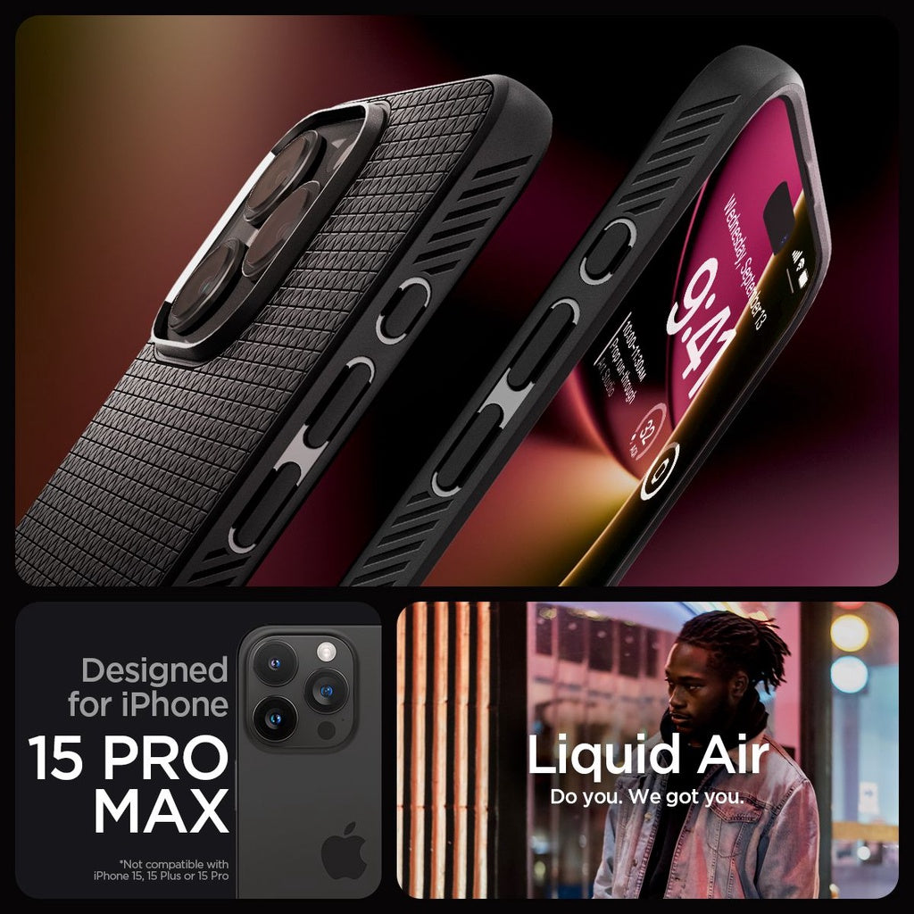 Spigen Liquid Air Matte Black untuk Sarung iPhone 15 / Pro / Pro Max