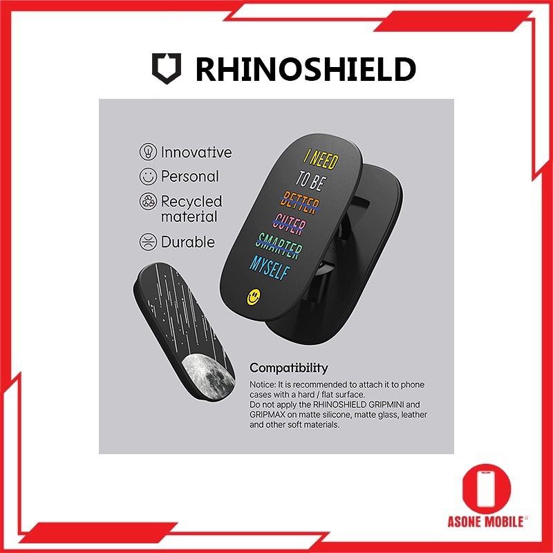 RhinoShield GRIPMAX Cermin Grip dan Stand untuk iPhone dan Casing Aksesori Telefon Pintar Hitam