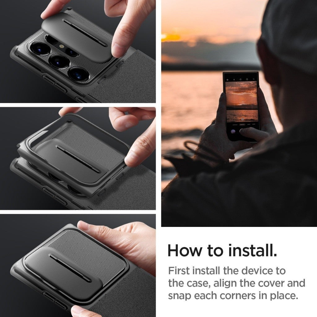 Spigen Galaxy S24 Ultra Case 6.8" Optik Armor with Camera Slide Cover Drop Protection Samsung Casing Cover