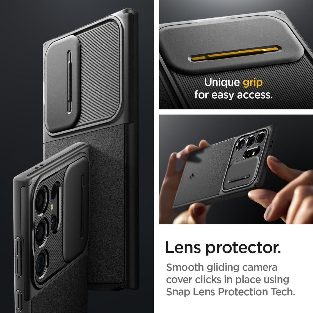 Spigen Galaxy S24 Ultra Case 6.8" Optik Armor with Camera Slide Cover Drop Protection Samsung Casing Cover