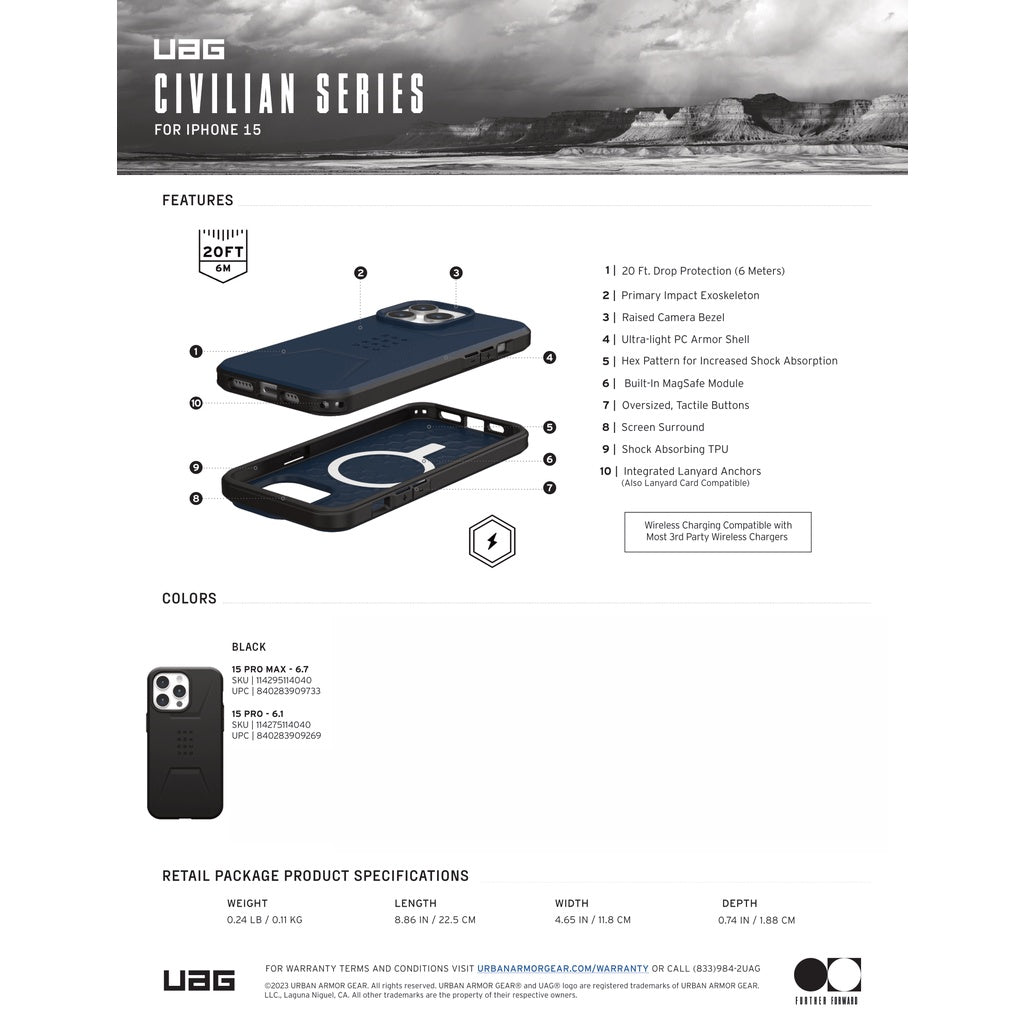 UAG Civilian MagSafe Case untuk iPhone 15 Series - Hitam