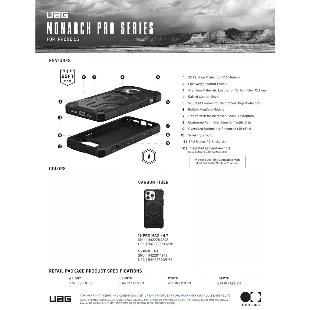 UAG Monarch Pro Case for iPhone 15 Series - Carbon Fiber