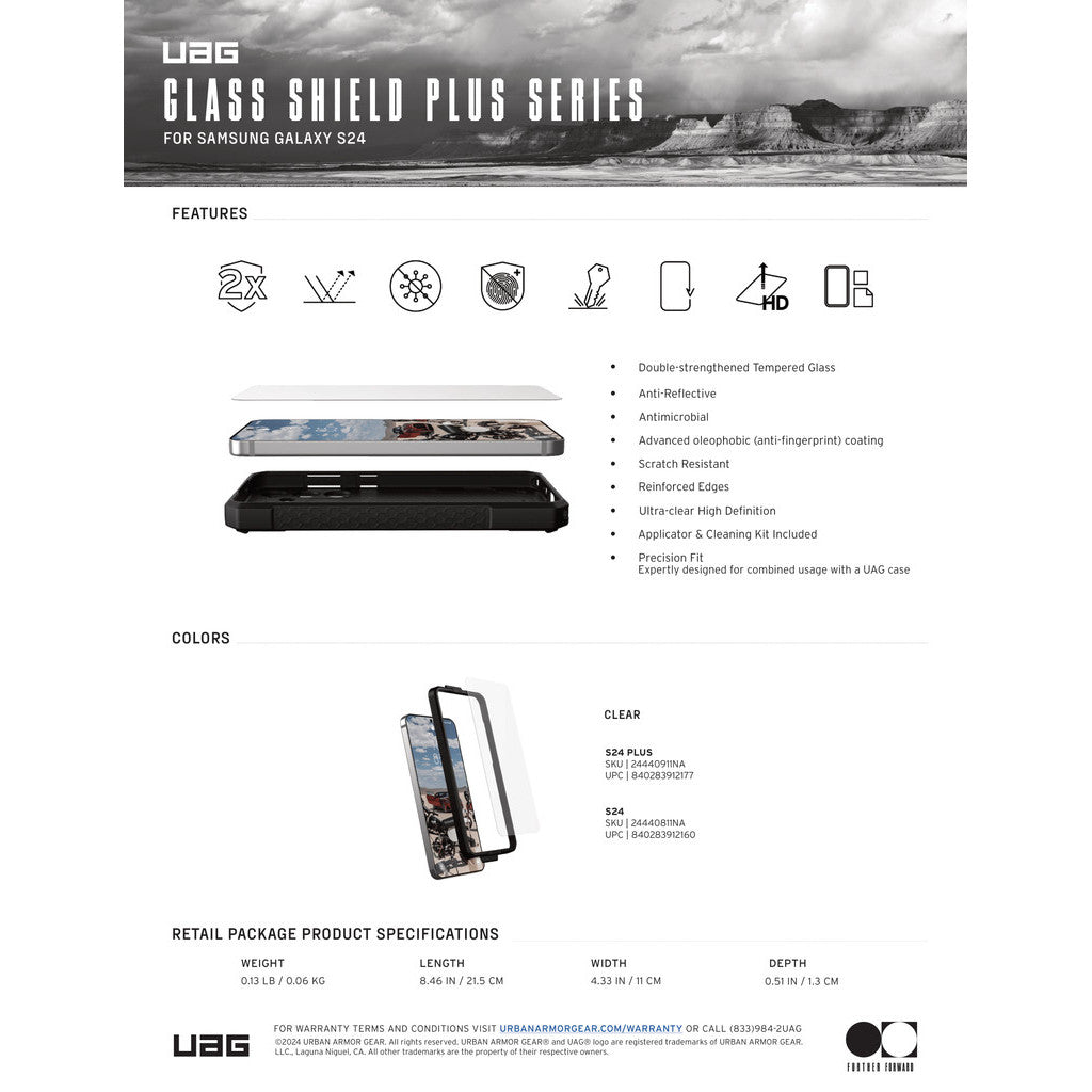 UAG Glass Shield Plus Pelindung Skrin untuk Samsung Galaxy S24 Series