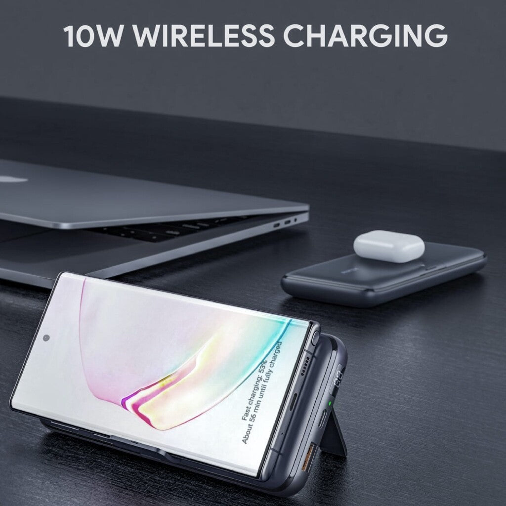 Aukey PB-WL03S 18W PD QC3.0 20000mAh Power Bank Dengan Stand Boleh Lipat & Pengecasan Wayarles