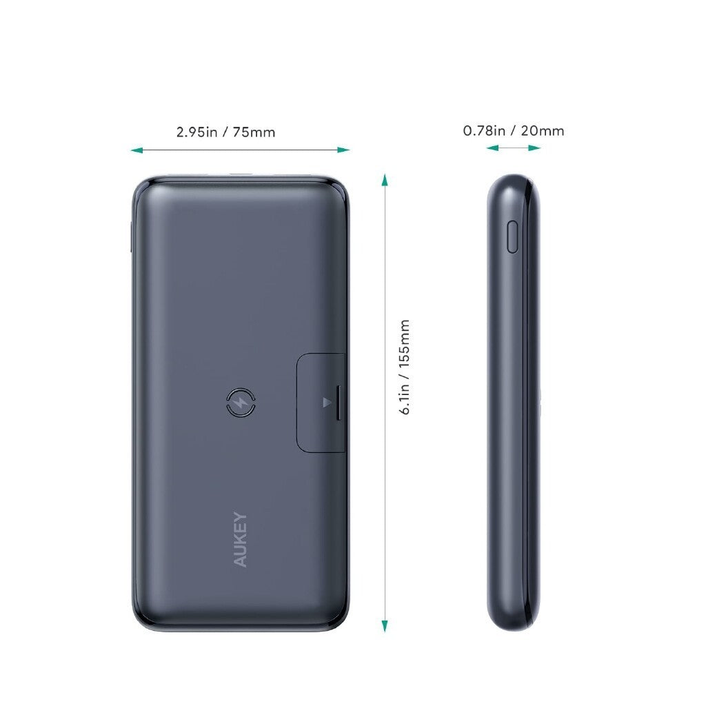 Aukey PB-WL03S 18W PD QC3.0 20000mAh Power Bank Dengan Stand Boleh Lipat & Pengecasan Wayarles