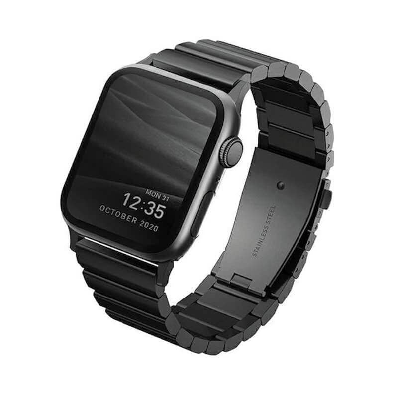 Uniq Strova Strap for Apple Watch strap for Series 1/2/3/4/5/6/SE/7/8 / Ultra (42/44/45/49mm) 1/2 - Black/ SIlver