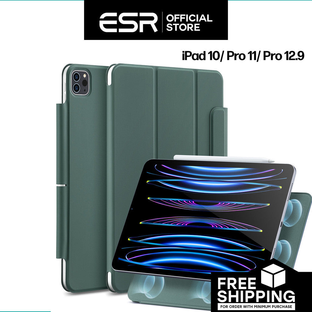 Sarung Magnetik Pantulan ESR untuk iPad Generasi Ke-10 / iPad Pro 11/ 12.9 (2022/2021/2020) muka hadapan dan belakang PU rata magnetik