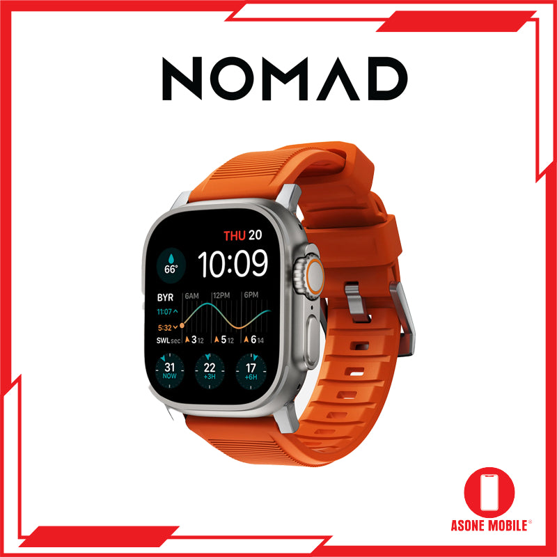 Nomad Rugged Band Apple Watch 49/45/44/42mm (Sereis 9/8/SE/7/6/5/4/3/2) Ultra Jingga | Perkakasan Hitam / Perak