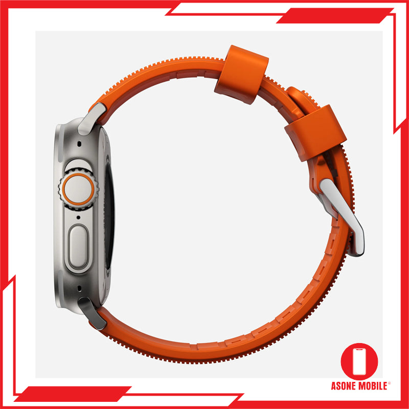 Nomad Rugged Band Apple Watch 49/45/44/42mm (Sereis 9/8/SE/7/6/5/4/3/2) Ultra Jingga | Perkakasan Hitam / Perak