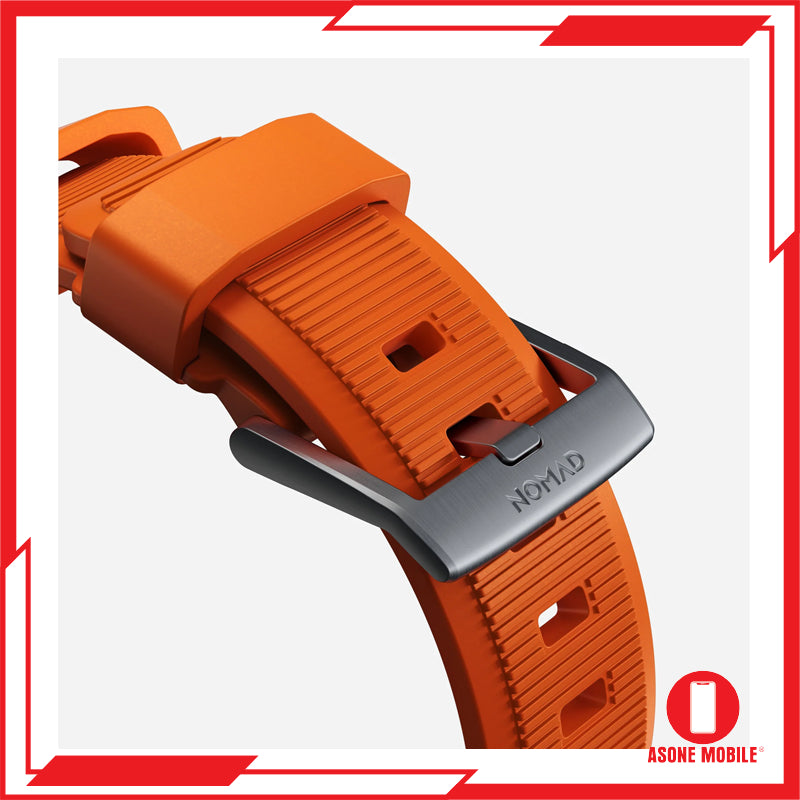 Nomad Rugged Band Apple Watch 49/45/44/42mm (Sereis 9/8/SE/7/6/5/4/3/2) Ultra Jingga | Perkakasan Hitam / Perak